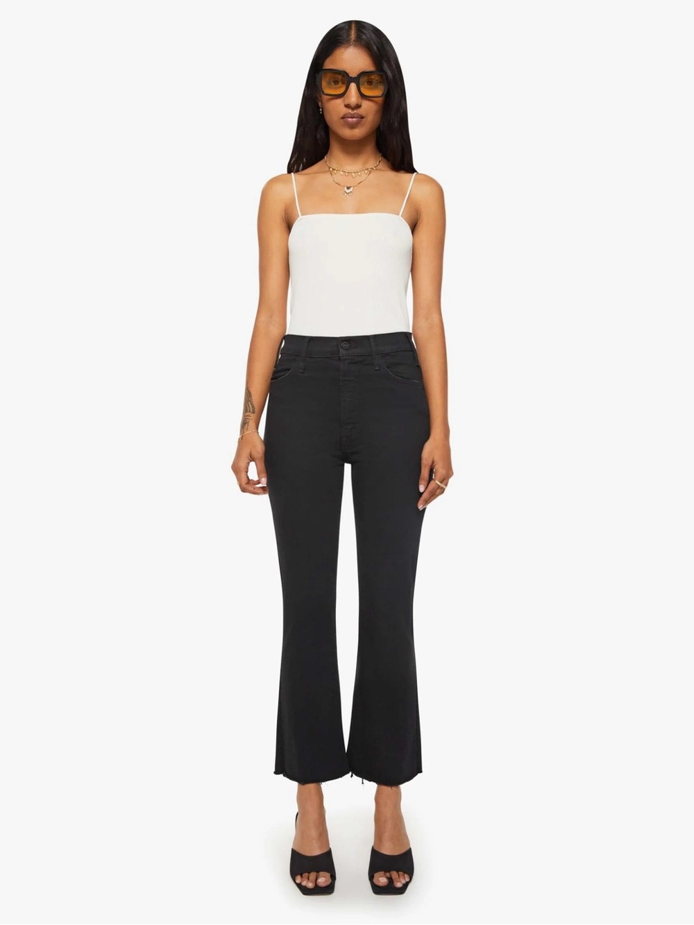 MOTHER Lil Hustler Ankle Fray Encounters At Night Cropped Flare Jeans Size 27